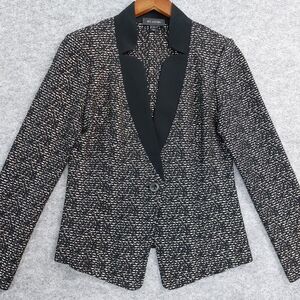 St John Blazer Womens Sz 8 Knit Pattern One Button Tuxedo Collar Jacket Retro
